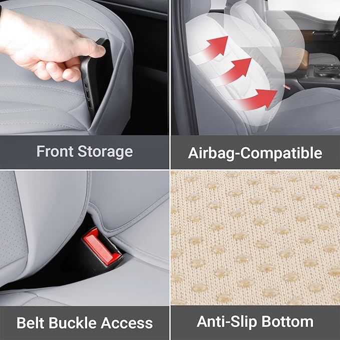 Coverland Custom Fit Car Seat Covers for Car Compatible with [Civic, Elantra, Cadenza, V50] Premium Car Seat Cover Water Resistant Leather Non-Slip Interior Protector [Full Set Gray- Size Chart X57]