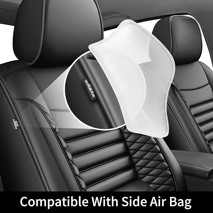 Fit Equus Car Seat Covers for Hyundai Equus 2011-2014 2015 - Upgraded Premium Waterproof & Breathable Leather, Airbag Compatible, All-Weather Seat Cushion Protector (Full Set, Black)