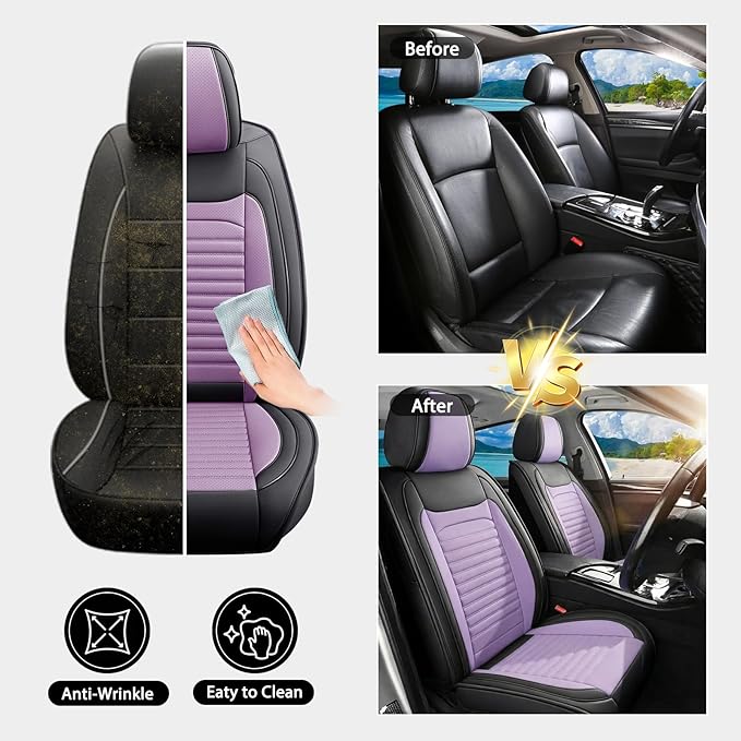 Car Seat Covers Full Set Fit for Toyota RAV4 2001-2025, Premium Faux Leather Car Seat Protector,Breathable Anti-Slip Full Wrapping Edge Seat Covers(Black&Purple,Full Set)