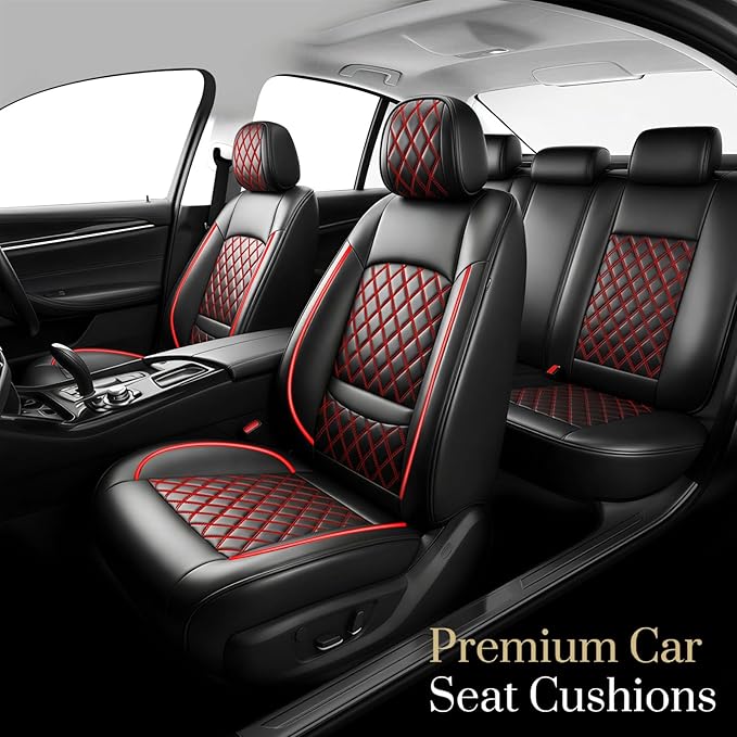 Fit TLX Car Seat Covers for Acura TLX 2014-2025 2026 - Premium Leather, Waterproof, All-Weather, Airbag Compatible, Anti-Slip, Breathable, Easy Install, Seat Protectors, Full Set, Redline