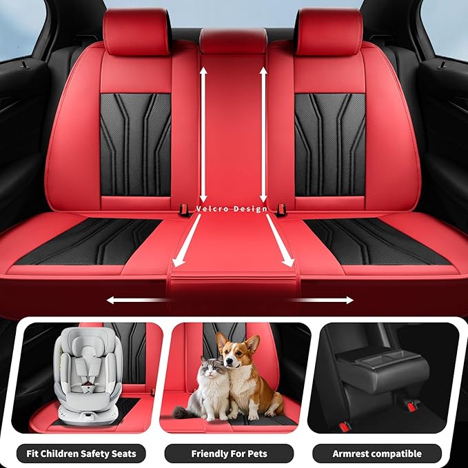 Fit Prius Car Seat Covers for Toyota Prius 2001-2025 2026 -Full Set Premium Leather, Waterproof, Breathable，All-Weather Seat Cushion Protecto & Airbag Compatible, 5-Seats Red & Black
