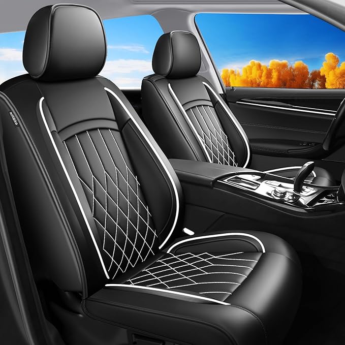 Fit Ioniq Car Seat Covers for Hyundai Ioniq 2017-2026 - Premium Leather, Waterproof, All-Weather, Airbag Compatible, Breathable, Easy Install,Only 2 Front seat Covers,Whiteline
