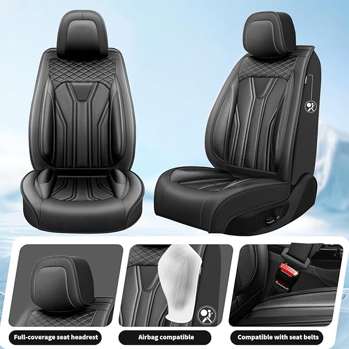 Fit Sonata Car Seat Covers Premium Leather for Hyundai Sonata 2007-2025 2026. Waterproof， Breathable, Scratch-Resistant & All-Weather Seat Cushion Protector（Front Seat,All Black