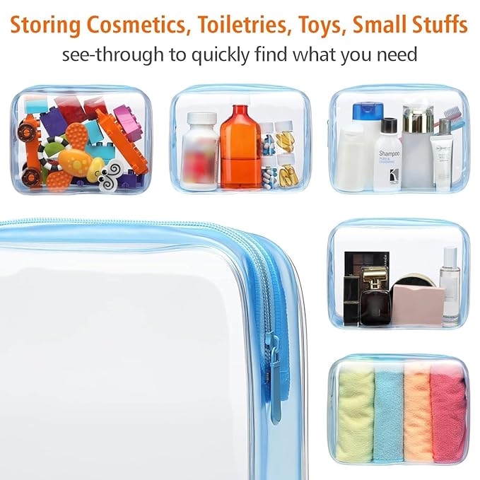 PACKISM Clear Toiletry Bag - 3 Pack TSA Approved Toiletry Bag Quart Size Bag, Travel Makeup Cosmetic Bag for Women Men, Carry on Airport Airline Compliant Bag, Black-Blue-White