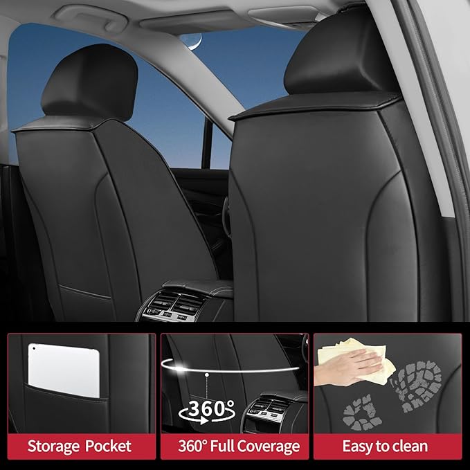 Fit Crosstrek Car Seat Covers for Subaru Crosstrek 2016-2025 2026 - Upgraded Premium Waterproof & Breathable Leather, Airbag Compatible, All-Weather Seat Cushion Protector (Full Set, Black)