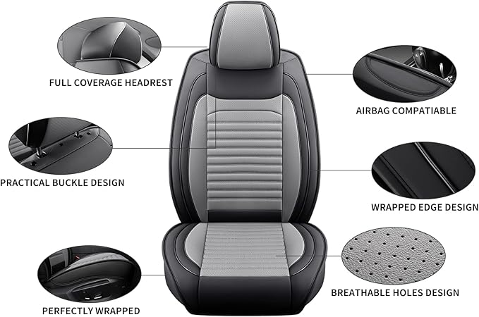 Car Seat Covers Full Set Fit for Toyota Camry 2001-2026, Premium Faux Leather Car Seat Protector,Breathable Anti-Slip Full Wrapping Edge Seat Covers(Black&Gray,Full Set)