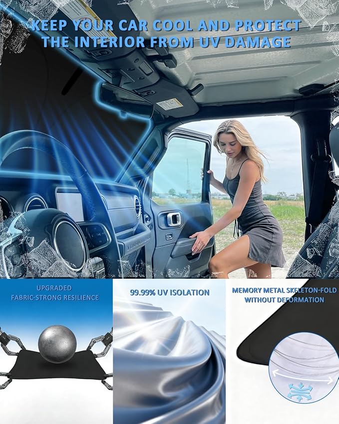 Windshield Sunshade for Cadillac XT6 2020-2025 Sun Shade Car Windshield Accessories Technology Upgrade 4 Layers Blocks UV Rays Custom Fit XT6 240T Car Window Shades Front Windshield Keep Cool
