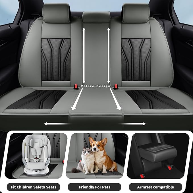 Fit Kicks Car Seat Covers， Compatible with Nissan Kicks 2018-2026 -Premium Leather, Waterproof Breathable All-Weather Seat Cushion Protector Airbag Compatible（2 Seats Front Pair，Gray & Black