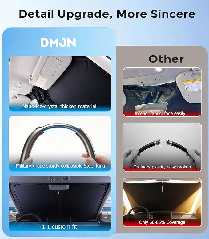 DMJN Windshield Sun Shade for Kia Telluride (2020-2026), Car Sunshade for Front Windshield [100% Efficient Block UV & Scorching Sun] UPF50+ Heat Block - Protect Interior & Keep Cooler