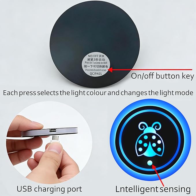Cherry LED Cup Holder Lights for Car,2Pcs LED Light Up Cup Holder Coasters with USB Charging 7 Colors 3 Modes,Waterproof Interior Atmosphere Lamp,Car Decor Accessories Cherry Gifts for Women Men