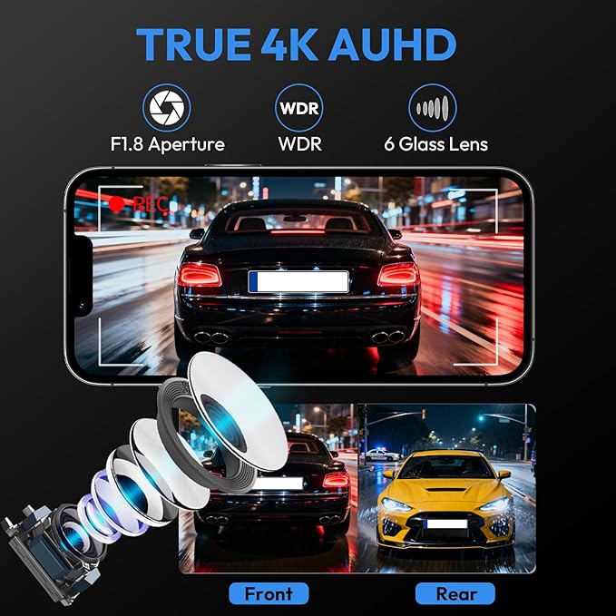 Front 4K Dash Cam for 2022 2023 2024 2025 Toyota RAV4 Hybrid LE Limited SE Adventure XLE XSE (Model B)(with Vent Hole),OEM-Style,Loop Recording,Easy Installation,WiFi & App,64G Card