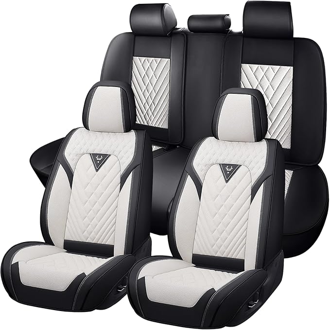 Truck Seat Covers for Ram 1500 2009-2026, Waterproof Premium Leather Full Coverage Car Seat Cover, Muscle Sport Style Auto Interior Seat Cover Sets (Full Set/Black White)