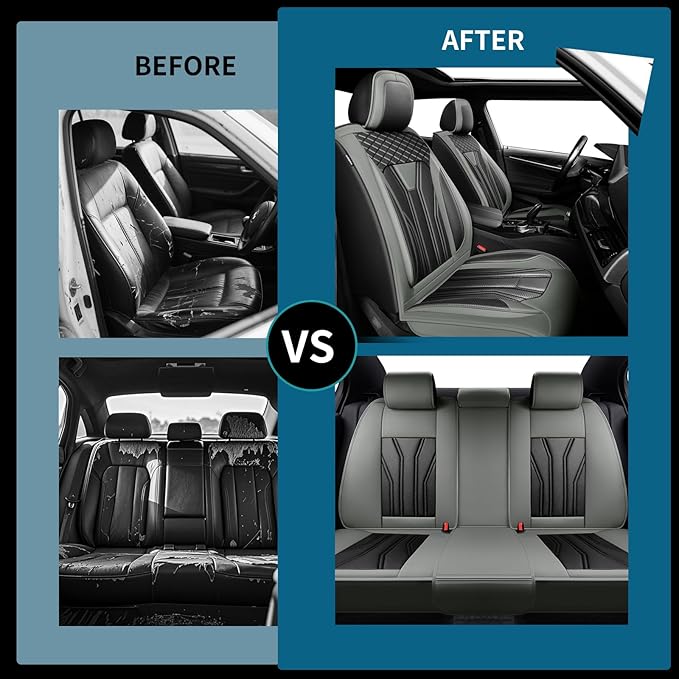 Fit Kicks Car Seat Covers Premium Leather Compatible with Nissan Kicks 2018 2019-2026 (5 Seats Full Set Waterproof Breathable All-Weather Seat Cushion Protector（5 Seats Gray & Black)