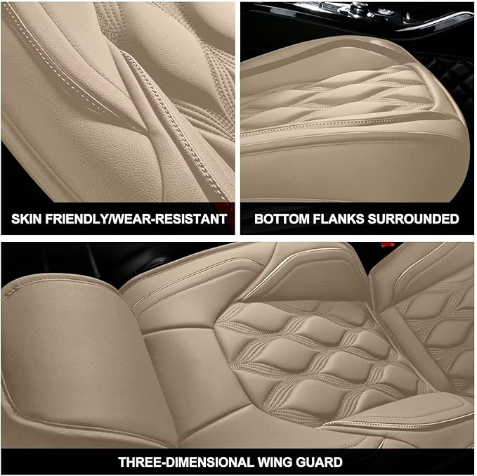 AOMSAZTO Car Seat Covers,2 Front Seats Custom Fit for Volkswagen Tiguan 2009-2026,Leather Carseat Automotive Cushion Covers Seat Protector,Airbag Compatible Waterproof Beige