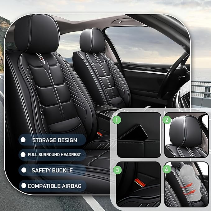Leather Car Seat Covers Fit for Toyota Yaris iA 2017-2018, 5 Seater Car Seat Cover, Premium Waterproof, Scratch Resistant Car Interior Accessories (Full Set Black)