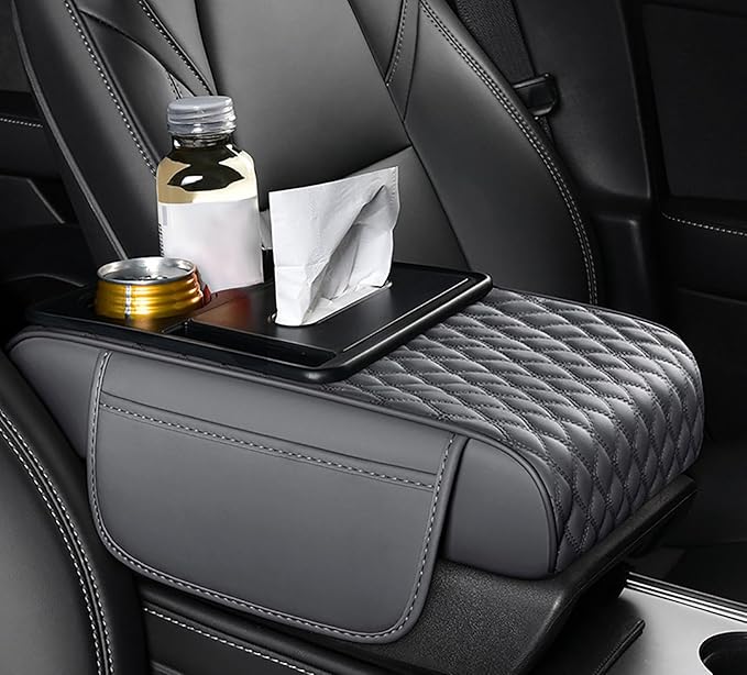 Car Armrest Center Console Cover for Audi Q3 2015–2025, Center Console Pad with Cup Holder, Multifunctional Armrest Cushion,D Grey