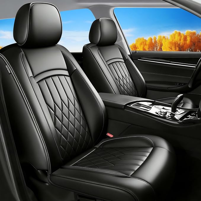 Fit RLX Car Seat Covers for Acura RLX 2013-2020 - Premium Leather, Waterproof, All-Weather, Airbag Compatible, Anti-Slip, Breathable, Easy Install, Seat Protectors, Full Set, Black