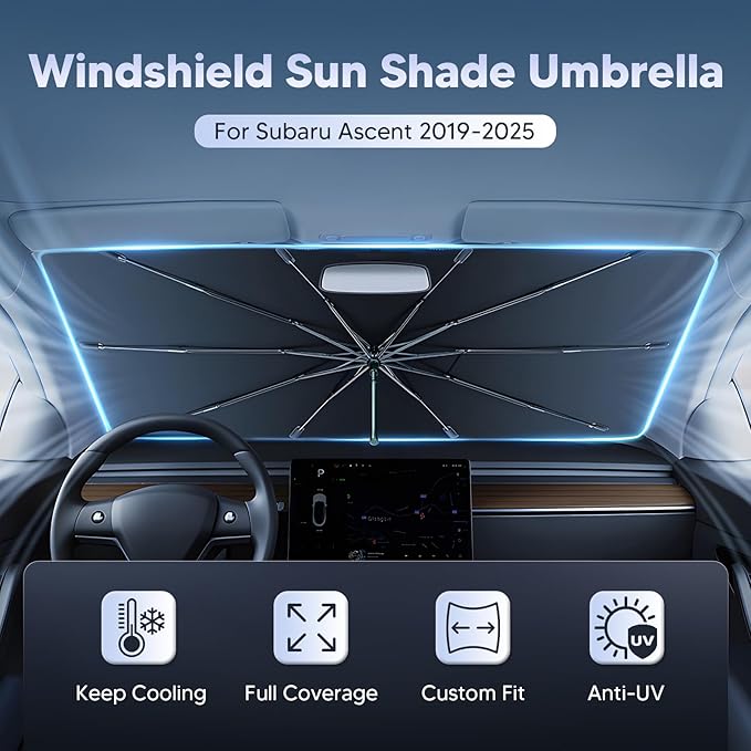 Autorder Windshield Sun Shade Umbrella for 2019-2026 Subaru Ascent Accessories,Upgraded Ice Crystal Material,Easy Setup Umbrella Sunshade for Car Windshield,100% Sun Blocking