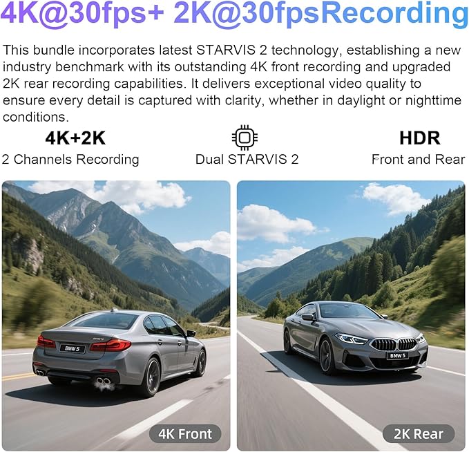 mangoal 4K Front & 2K Rear 2 Channel HDR Dash Cam, Dual STARVIS 2 IMX678 IMX675, Custom Fit for Ford F150 2015-2020 F250/F350 Super Duty 2017-2019(Model C), 5GHz WiFi, GPS, 128GB Card