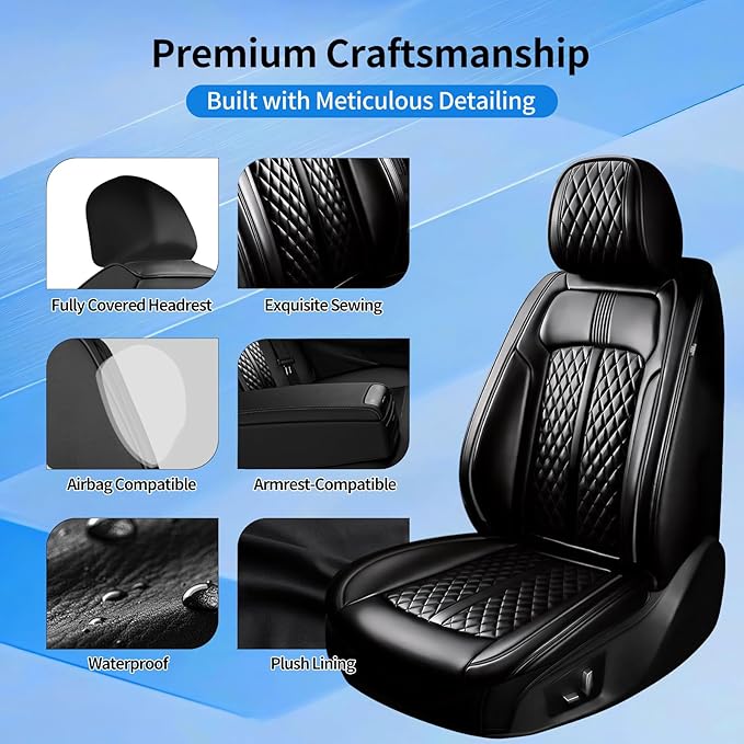 Fit Mazda 6 Car Seat Covers (Front Pair) for Select Mazda 6 2007-2021, Premium Full Coverage Leather, Airbag Compatible, Luxury Waterproof All Weather Breathable Seat Cushion Protector, Black