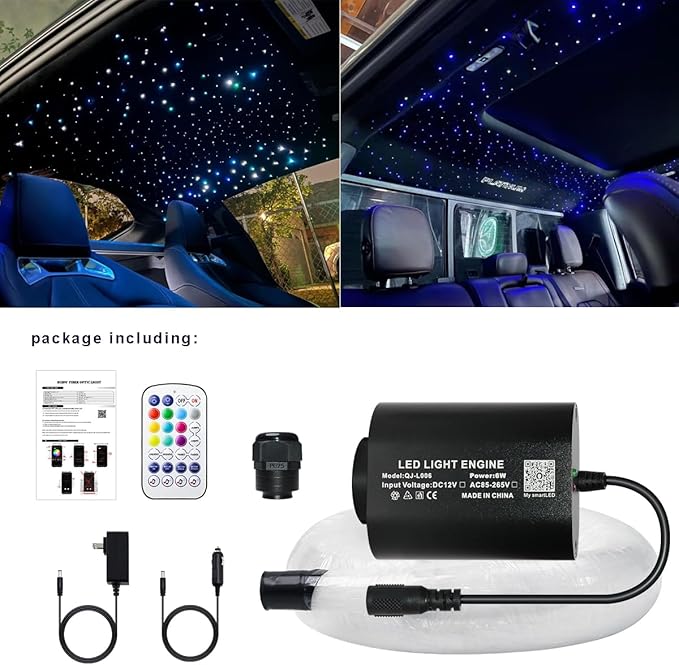 AZIMOM Mini 6W Twinkle Mixed 430pcs 13.1ft Fiber Optic Starlight Headliner Kit for Car Home End Glow Fiber Strands Sound-Activated APP& Remote Control Starlight Engine