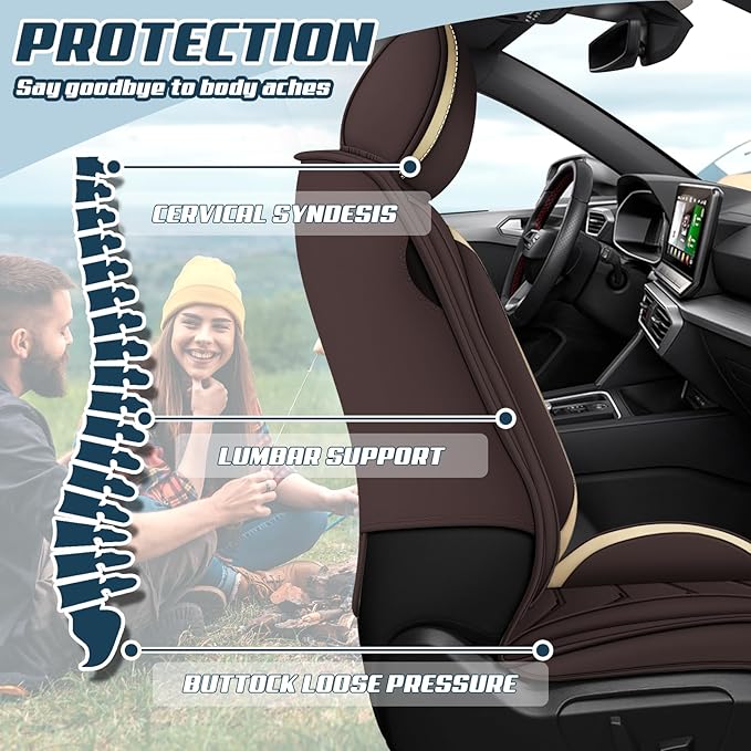 Car Seat Covers for Fiat 500 2012-2019, Premium Nappa Leather Car Seat Cover, Stylish Sport Seat Covers， Automobile Seat Cover Sets.(Standard 2 Seats/Coffee Color)