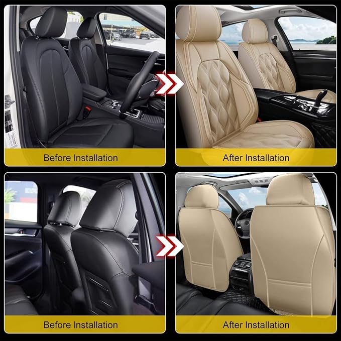 AOMSAZTO Car Seat Covers,2 Front Seats Custom Fit for Jeep Liberty 2002-2012,Leather Car Seat Cover Seat Cushion Protector,Airbag Compatible Waterproof Beige