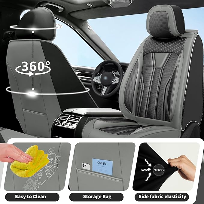 Fit Altima Car Seat Covers Compatible with Nissan Altima 2011-2025 2026 - Full Set Premium Leather， Waterproof Breathable， All-Weather Seat Cushion Protecto&Airbag Compatible （Gray & Black