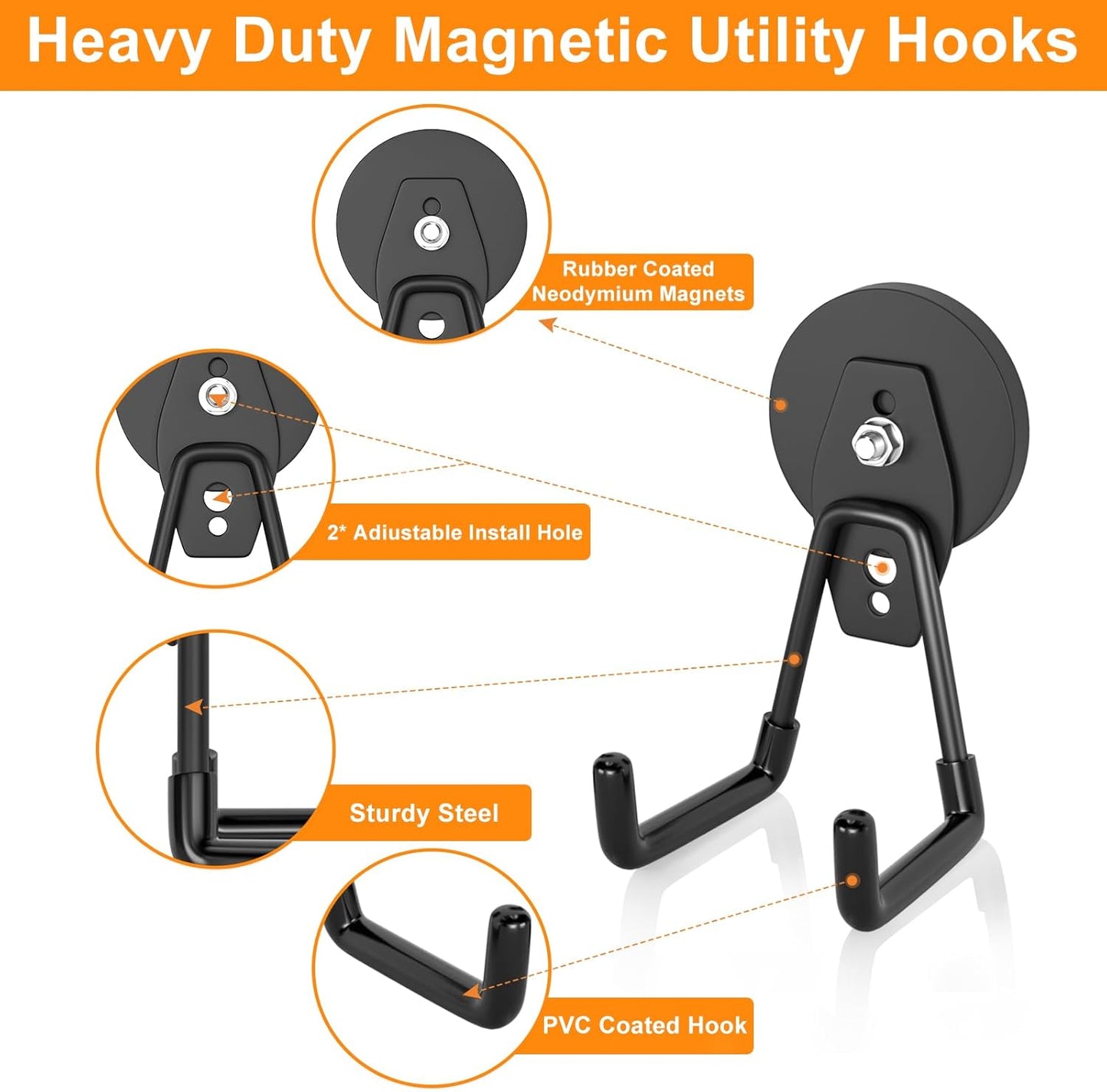 ENUODA Strong Magnetic Hooks Heavy Duty Magnet Garage Hooks for Cruise Magnet Tool Holder for Hanging Garden Tools, Cabinet, Van, Pegbaord, Kitchen, Outdoor, 2 Pack