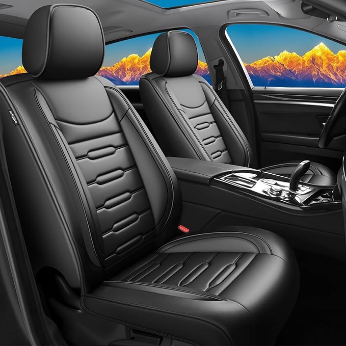 Fit Equus Car Seat Covers for Hyundai Equus 2011-2014 2015 - Upgraded Premium Waterproof & Breathable Leather, Airbag Compatible, All-Weather Seat Cushion Protector (Full Set, Black)