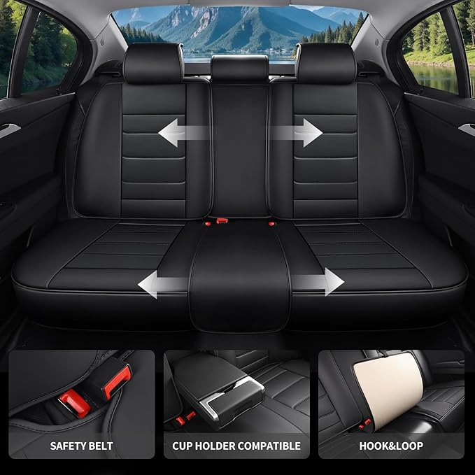 Car Seat Covers Full set custom fit for Chevrolet/Chevy Cruze 2011-2019 - Premium Faux Leather with Lumbar Support, Breathable, Waterproof, Anti-Slip, Durable, Easy to Install (Black,full Set)