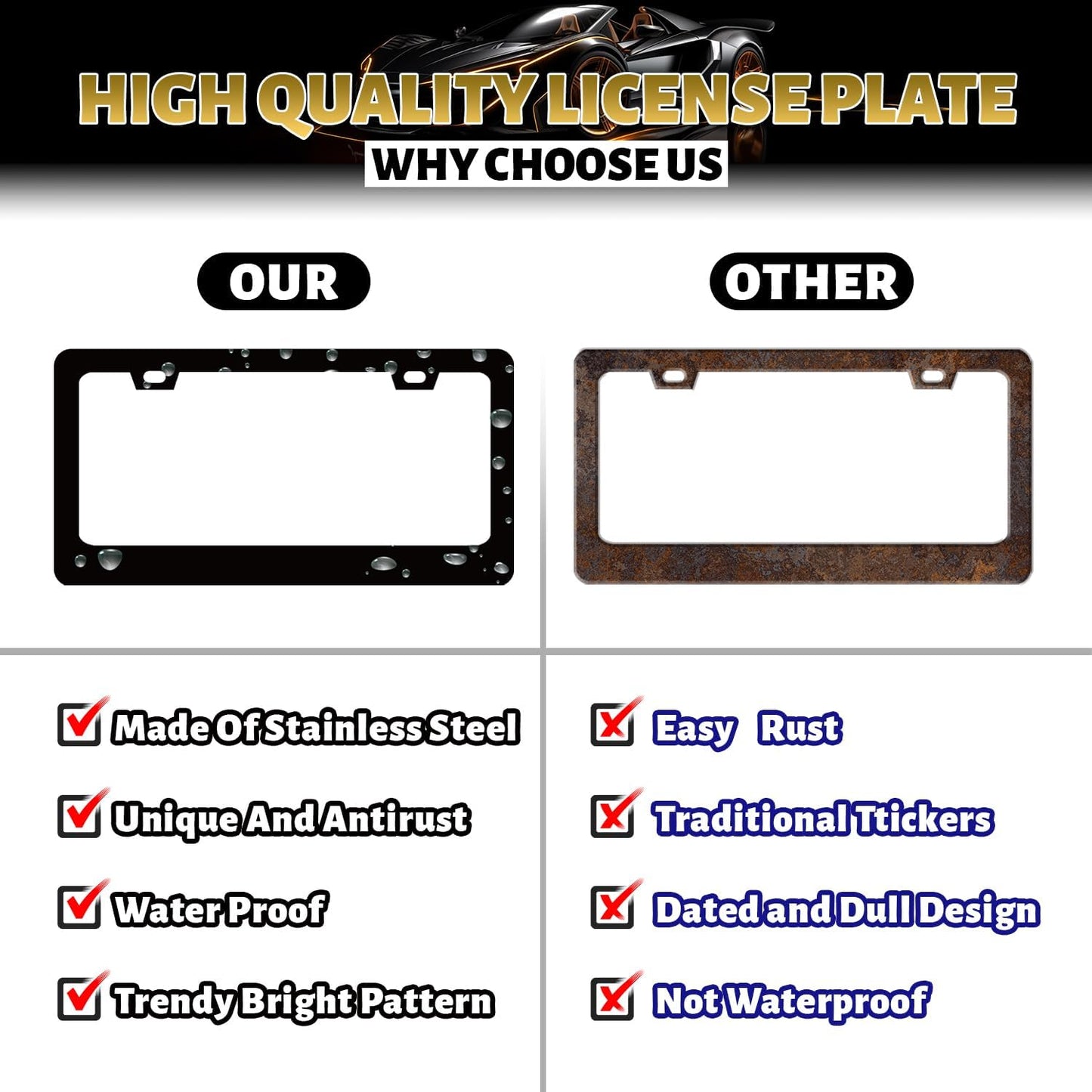 Mountain License Plate Frame Colorful Mountains License Plate Stainless Steel Funny Black Accessories Cars Decor 12.2 X 6.2 Inch with 2 Holes and Screws Fits Standard Us Ca Vehicles