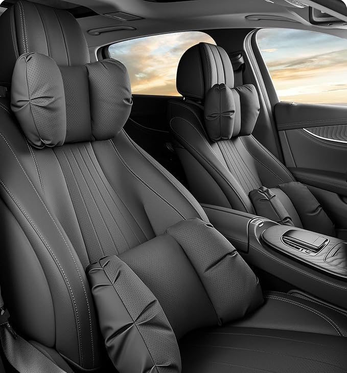 Car Neck Pillow & Lumbar Support for Porsche Taycan Sport Turismo 2022-2024 Ergonomic Breathable Mesh Auto Seat Back Cushion Headrest,Black-Lumbar Support