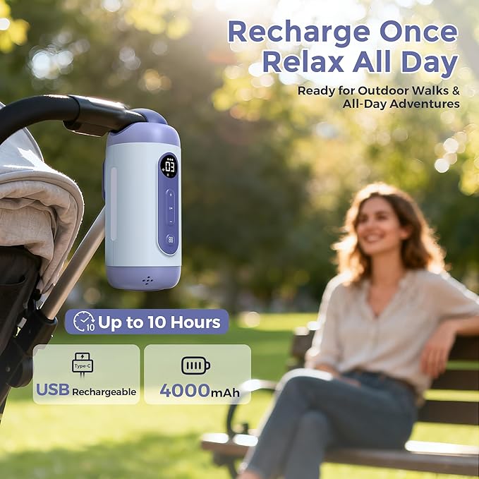 Rechargeable Hands-Free Baby Rocker & Sleep Soother – Portable Vibration Device with 6 Levels, 21 Melodies & Smart Sensor – Fits Most Strollers, Car Seats & Baby Gear, Travel Essential for Newborns