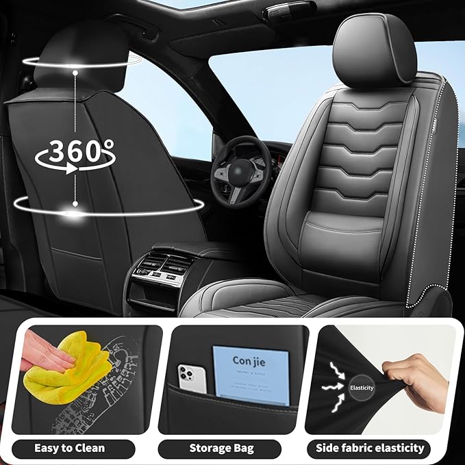 Fit FJ Cruiser Car Seat Covers Premium Leather for Toyota Fj Cruiser 2007-2013 2014. Waterproof， Breathable，Scratch-Resistant & All-Weather Seat Cushion Protector (Front Pair, Black)