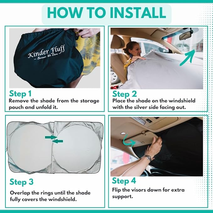 Windshield Sun Shade -Certified 99.87% UVB & 99.02% UVA Car Sun Shade. Award Winning Sunshade - Patented Technology | Compatible for Ford Expedition 2018-2026 | Car Shades by Kinder Fluff