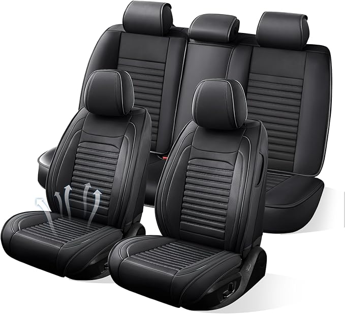 Car Seat Covers Full Set Fit for Toyota Venza 2009-2026, Premium Faux Leather Car Seat Protector,Breathable Anti-Slip Full Wrapping Edge Seat Covers(Black,Full Set)