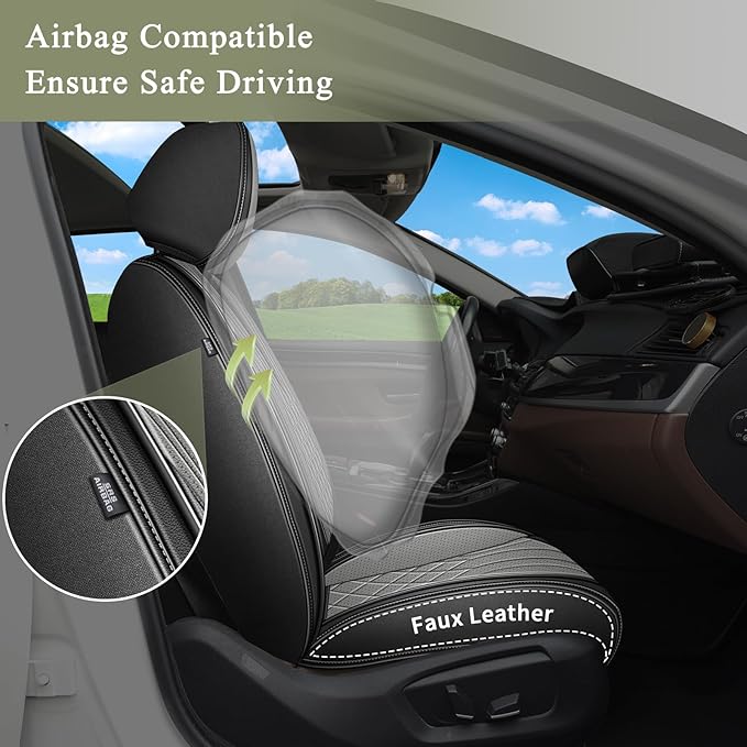 Car Seat Covers Front Pair for Nissan Rogue 2010-2023 2025 2026: Breathable Perforated Leather Seat Cover (Black&Grey)