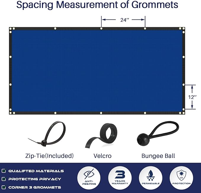 Windscreen4less Privacy Fence Screen Heavy Duty Windscreen Fencing Mesh Fabric Shade Net Cover with Brass Grommtes for Outdoor Wall Garden Yard Pool Deck, 8'x137' Blue