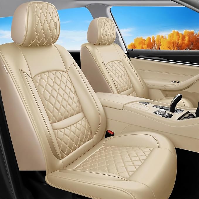 Fit RLX Car Seat Covers for Acura RLX 2013-2020 - Premium Leather, Waterproof, All-Weather, Airbag Compatible, Anti-Slip, Breathable, Easy Install, Seat Protectors, Full Set, Beige