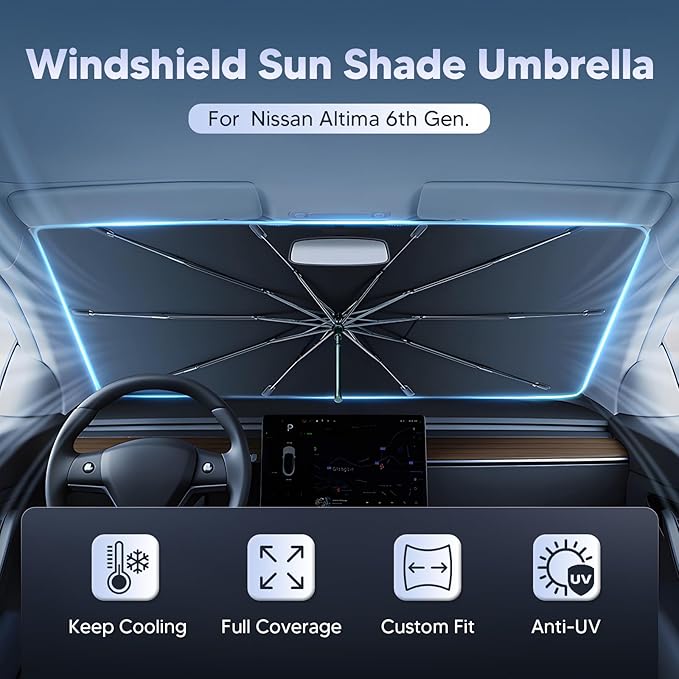 Autorder Windshield Sun Shade Umbrella for 2019-2025 Nissan Altima Accessories,Upgraded Ice Crystal Material,Easy Setup Umbrella Sunshade for Car Windshield,100% Sun Blocking