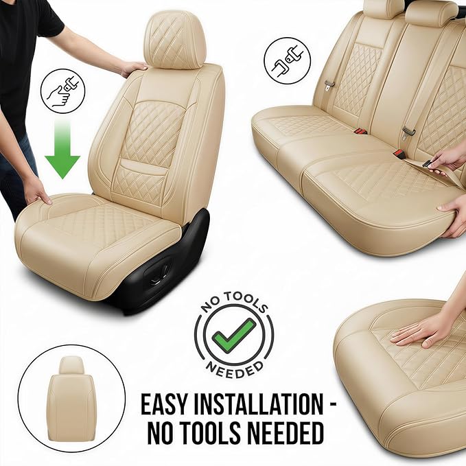 Fit for Sonata Car Seat Covers Compatible with Hyundai Sonata 2004-2026-Waterproof Breathable Leather Automotive Seat Cushions Protector, Airbag Compatible, Full Set 5 Seats(Beige)