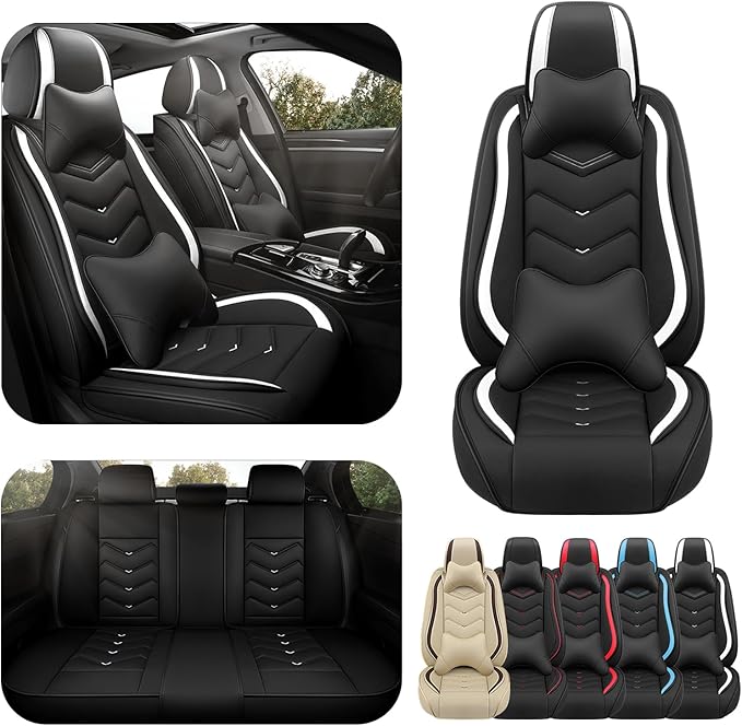 Car Seat Covers for Mitsubishi Outlander 2003-2026, Premium Nappa Leather Car Seat Cover, Stylish Sport Seat Covers， Automobile Seat Cover Sets.(Luxury 5 Seats/Black White)