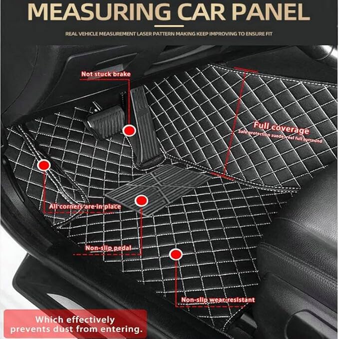 TREGOO All Weather Car Mats Custom Fit Non Slip Floor Mats for 1998-2025 Cars Personalized Leather Protection Pads Suitable for Men Women (Edge Blue, Middle Black Horizontal bar)