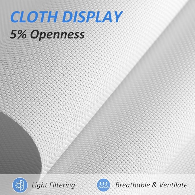 LUCKUP Light Filtering Roller Shades for Windows, Cordless Semi Sheer Solar Blinds with 5% Openness Free-Stop Window Shades for Home & Office, White 36" W x 72" L