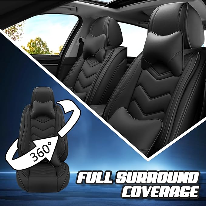 Car Seat Covers for Honda Accord 2000-2025, Premium Nappa Leather Car Seat Cover, Stylish Sport Seat Covers， Automobile Seat Cover Sets.(Luxury 5 Seats/Pure Black)