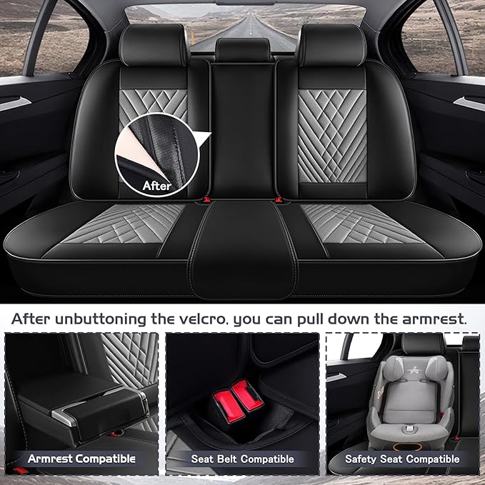 Truck Seat Covers for Ford F150 2009-2026, Waterproof Premium Leather Full Coverage Car Seat Cover, Muscle Sport Style Auto Interior Seat Cover Sets (Full Set/Black Gray)