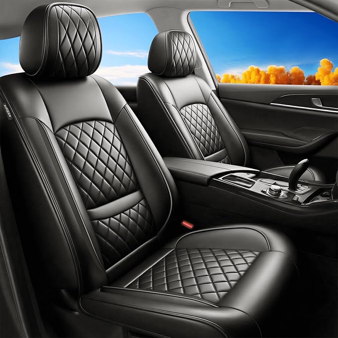Fit Ioniq Car Seat Covers for Hyundai Ioniq 2017-2026 - Premium Leather, Waterproof, All-Weather, Airbag Compatible, Anti-Slip, Breathable, Easy Install, Seat Protectors, Full Set, Black