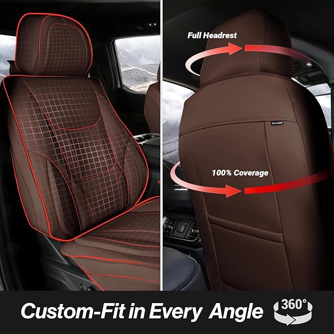 Coverland Custom Fit Car Seat Covers for SUV Compatible with [Q2, X5 M, Seltos, Arona, Ateca, Grand Vitara] Premium Waterproof Non-Slip Interior Seat Protector [Full Set Dark Brown - Size Chart X56]