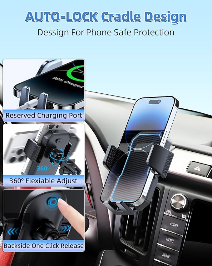 PZK Car Phone Mount for Toyota Tacoma 2016 2017 2018-2022 2023 Accessories Custom Air Vent Car Phone Holder Auto Lock Hands Free 360° Rotation Cell Phone Automobile Cradles